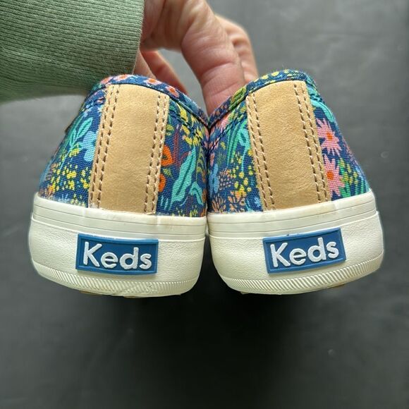 Keds Rifle Paper Co Size 6.5 Shoes Blue Colorful Floral Platform Slip On Sneaker - Picture 6 of 11